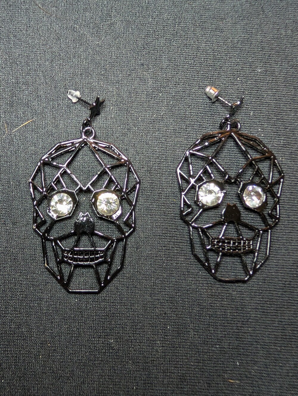 Black Geometric Skull Drop Earrings with Crystal Eyes - Women Jewelry